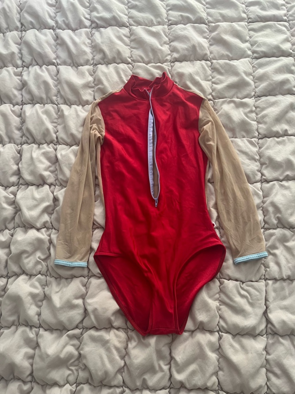 Yumiko custom Zip leotard with 3/4 mesh sleeves and back